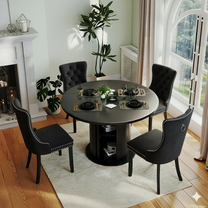 48 Inch Round Dining Table Sets For 4-6 People, Black