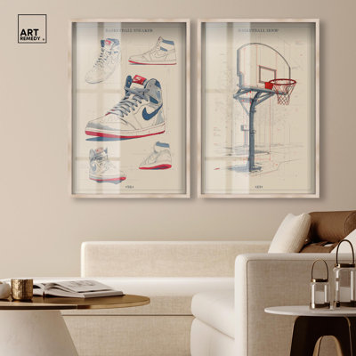 Ensemble de décorations murales sportives « Basketball Blueprints » de Art Remedy, cadre noir, 10 x 15
