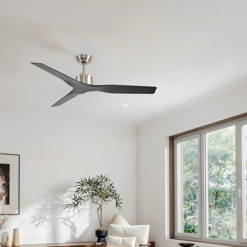 Nickel brossé intérieur / extérieur de 52 pouces Kantor avec pales en ABS noir mat, moteur à courant continu Whisper-Silence, télécommande, trousse sans lumière (3 pales)