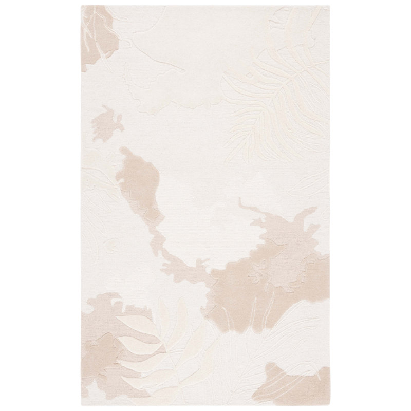 Tapis ivoire / beige en laine / coton touffeté à la main Kyiana, Rectangle 3 pi x 5 pi