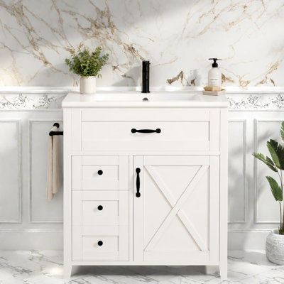 Meuble-lavabo et évier de style maison de ferme en pouces, meubles-lavabos en panneau de fibres à densité moyenne blancs