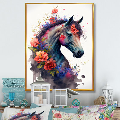 «Cute Horse Floral Art I», reproduction d'art sur toile