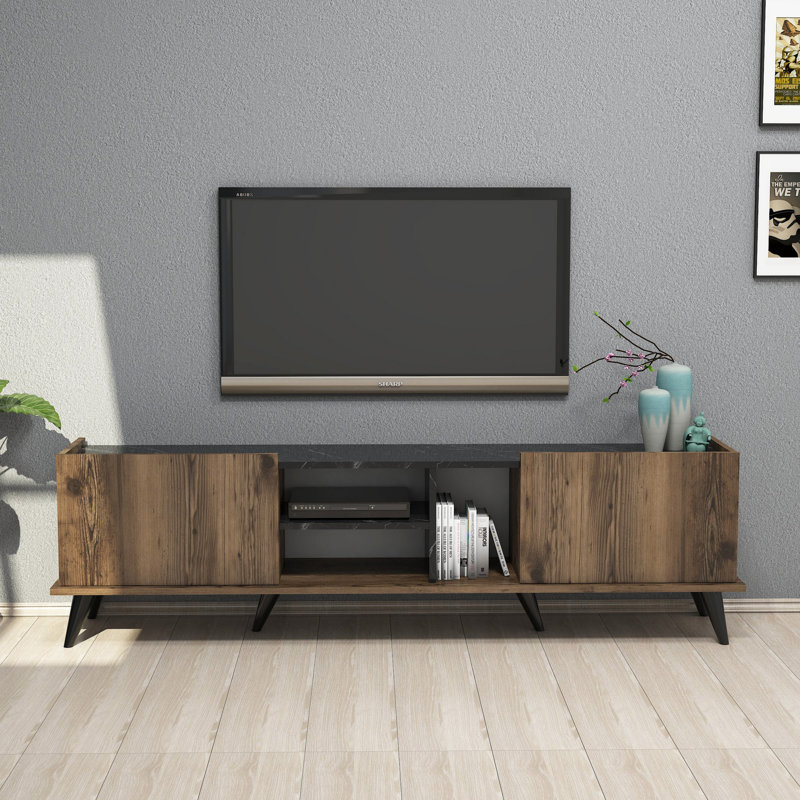 Modern TV Stand, 70.9 x 20.5 x 13.4 inches | 100% Melamine Coated Particle Board, 0.71 inches Thick | Wall-Mountable with Multiple Shelves, Stylish & Functional Design for Living Room & Entertainment Spaces