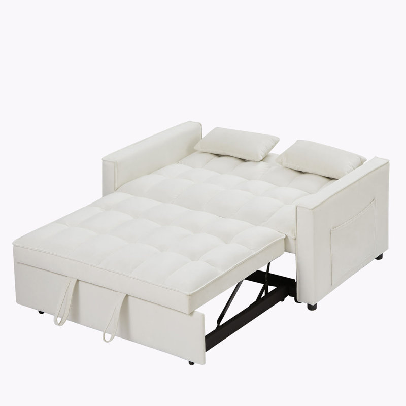 Collinward 53" W Murphy Sofa Bed Loveseat with Adjustable Tufted Back and USB Outlet, White Velvet 2, 31" H x 54" W x 38" D