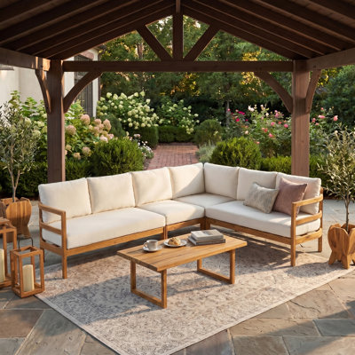 Ensemble de canapé modulaire d'extérieur en bois d'acacia 5 places
