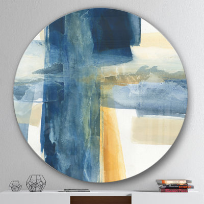Panneau indigo VI, peinture - reproduction de cercle métallique