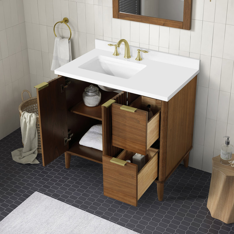 Ensemble de meuble-lavabo simple 36 po Leileen, Brun, Or brossé