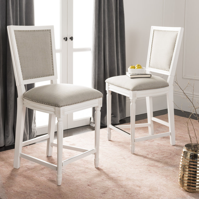 Tabouret de comptoir et de bar, Gris clair / cadre crème, Tabouret de comptoir (siège d'une hauteur de 26 p