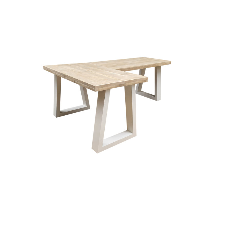 Mirando L-Shaped Solid Wood Top Writing Desk, White, 75cm H x 190cm W x 130cm D