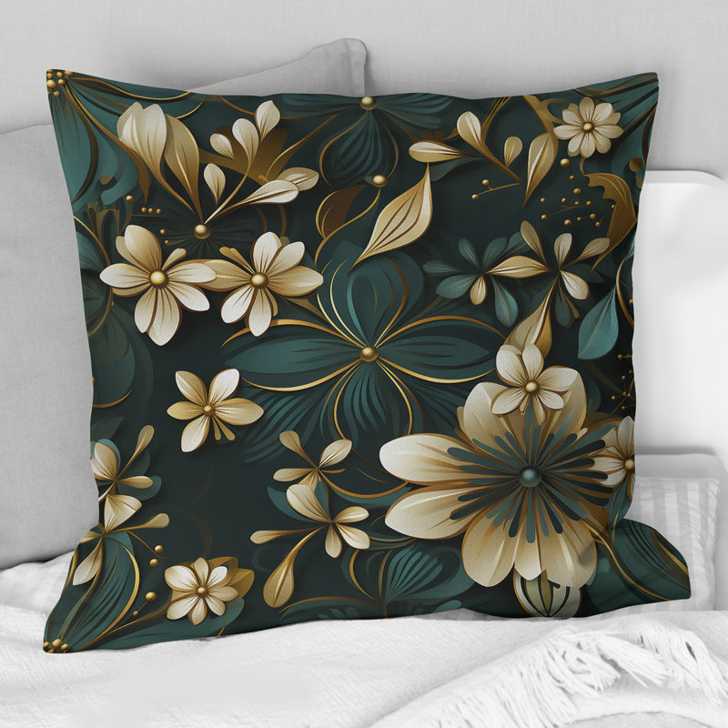 Coussin décoratif à motif géométrique doré I Victorian Ornate, 18 po x 18 po