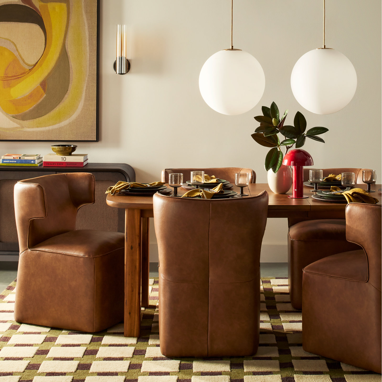 Bauhaus Hand-Tufted Geometric Rug, Rectangle 5' x 8', Green