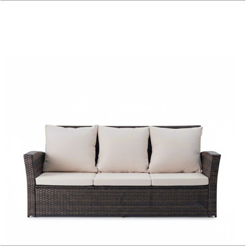 67.7" All-Weather Wicker 3-Seat Patio Sofa, Beige, Brown