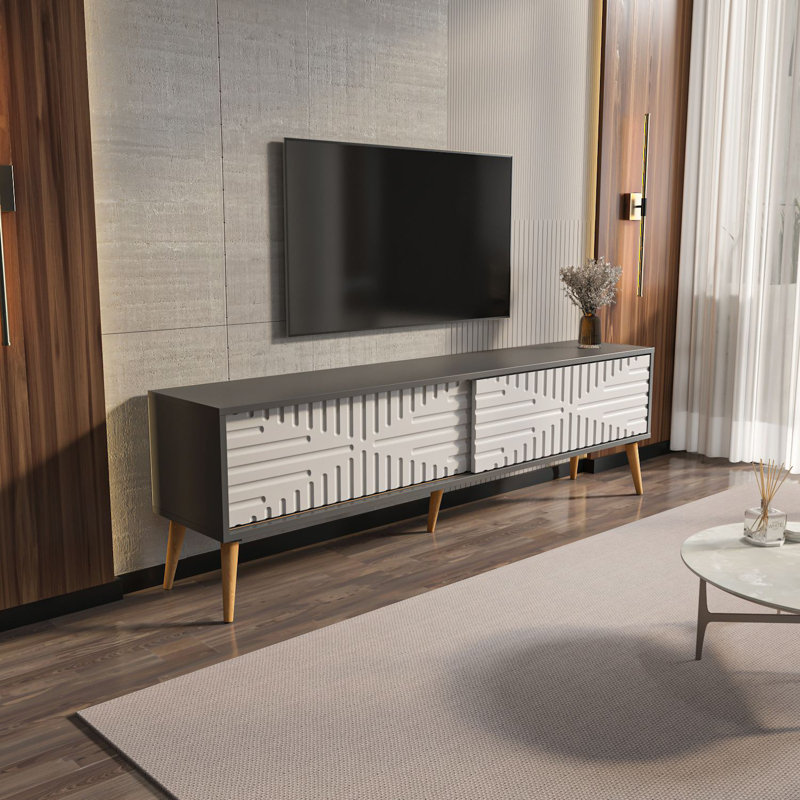 Bruce Modern TV Stand in Anthracite & White, 70.9 x 21.3 x 13.8 inches | 100% Melamine Coated Particle Board, Thickness: 0.7 inches | Stylish Geometric Design, Perfect for Contemporary Living Rooms & Entertainment Spaces