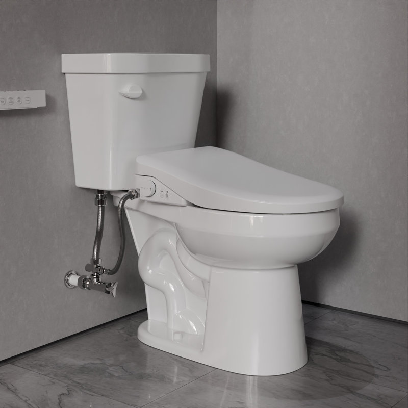 Rev 12 Inch 2-Pieces 1.28 GPF Siphon Round Ceramic Toilet In White Electric Bidet Seat With Auto Lid ADA Included