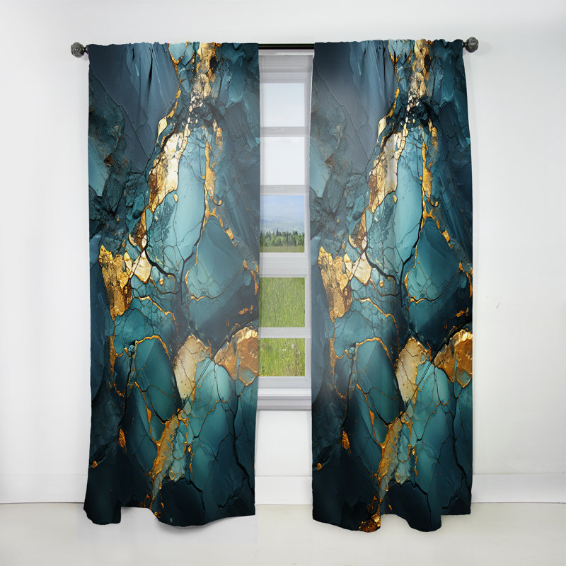 Nakayama - Abstract Marble Marble Room Darkening Curtain - 1 Panels, 52" W x 63" L