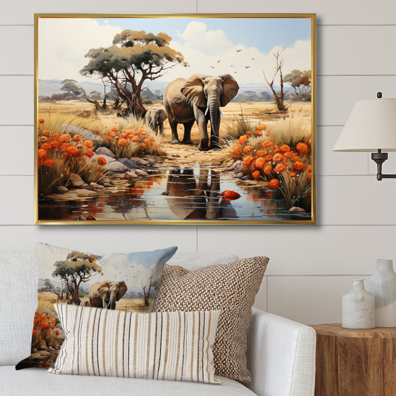African Natures Symphony sur impression sur toile, H 16 po x l 32 po x P 1 po, Cadre flottant doré