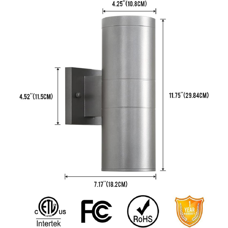 Modern Outdoor Porch Light Patio Light In 2 Lights With Aluminum Cylinder And Tempered Glass Cover Waterproof Wall Sconce 2 Pack