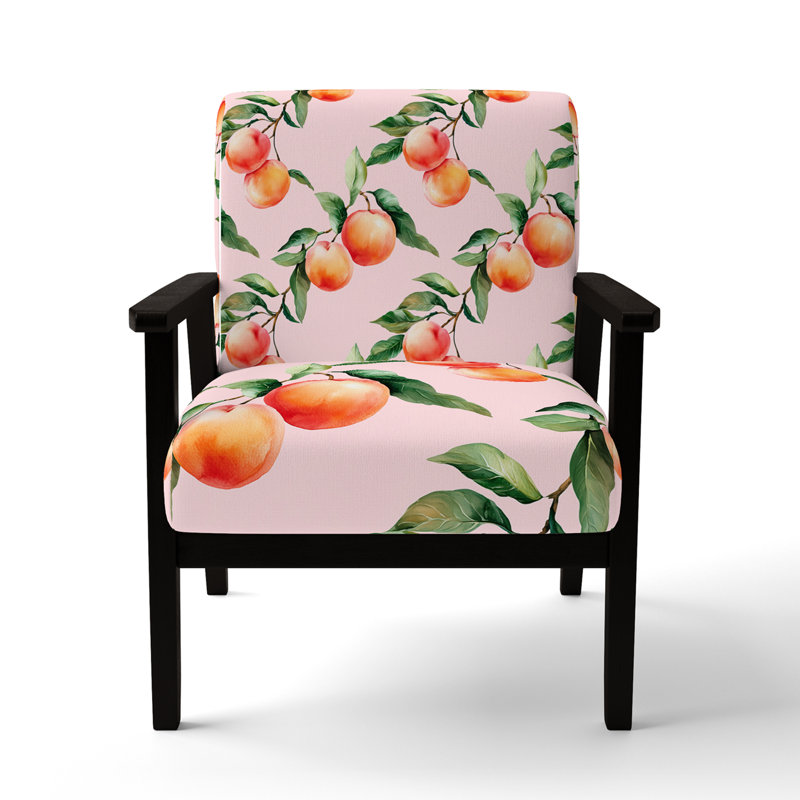 Chaise d'appoint pour filles avec tons chauds - Fauteuil orange pastel Peachy, Accoudoirs carrés noirs