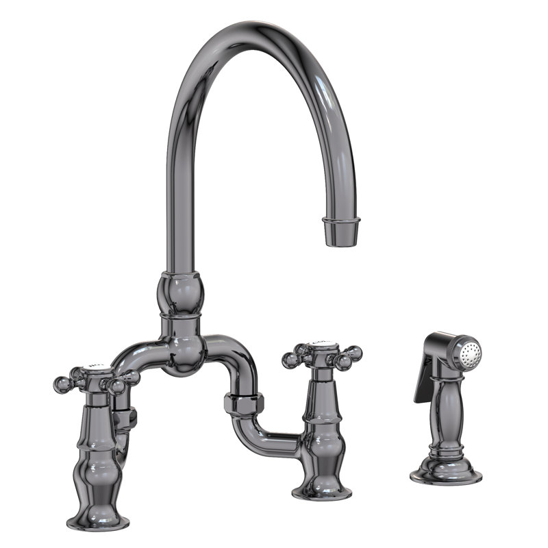 Chesterfield Kitchen Bridge Faucet with Side Spray, Midnight Chrome, Knob/Cross Handle