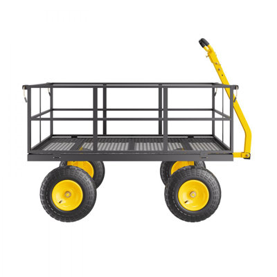 1200 Lbs Steel Garden Cart, Heavy Duty Pullable Garden Wagon Yard Cart, 2 in 1 Outdoor Metal Utility Wagon Yard Trailer with 13" All Terrain Tires, Mesh Removable Sides and 180°Rotating Handle