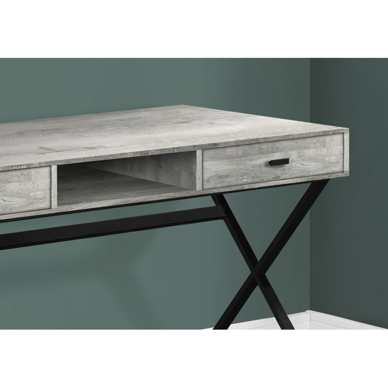 Bureau d'ordinateur avec tiroirs de rangement et pieds en métal pour le bureau personnel, Gris / Noir