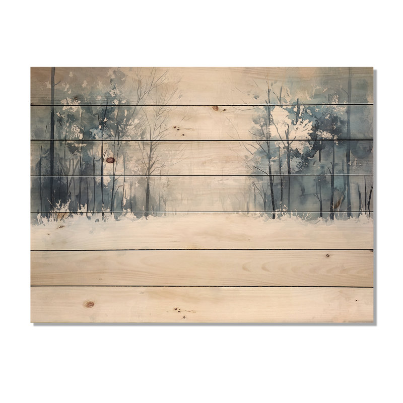 Snow Road By The Forest I - Paysage d'hiver en bois, décoration murale sur bois de pin naturel, H 30 po x l 40 po