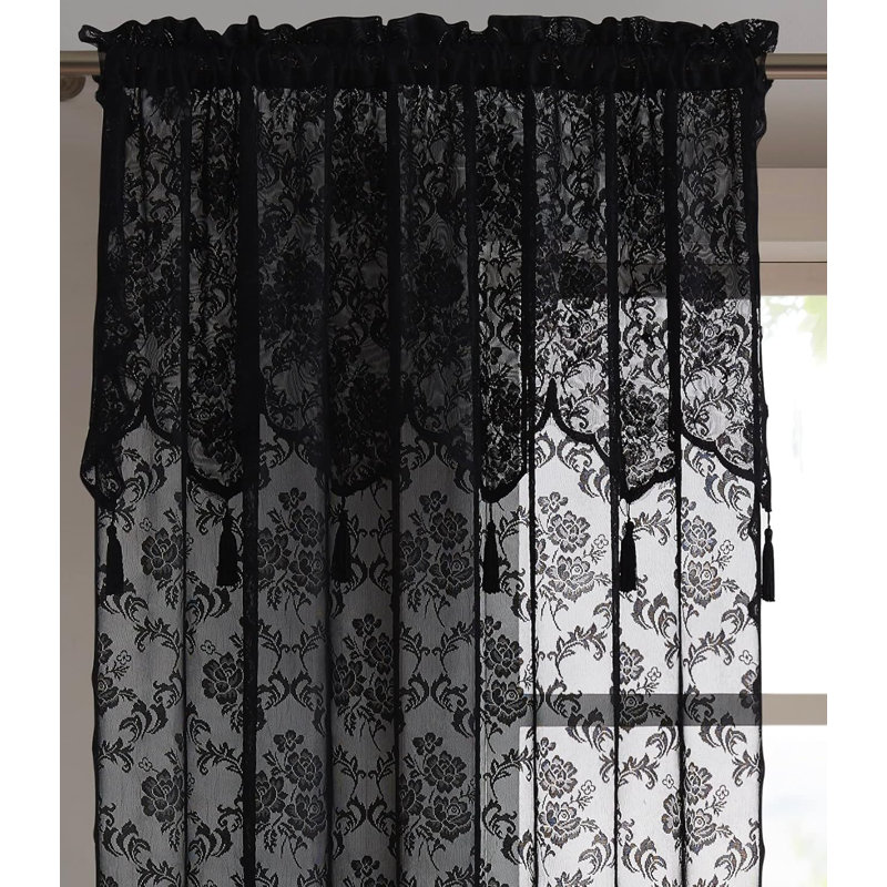 Luxury Lace Valance 54 W X 22 L Size With 6 Tassels For Vintage Kitchen, Dining Room Or Bathroom Décor, Black