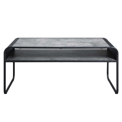 Table basse à structure en métal avec finition gris béton, tablette ouverte et structure Kd