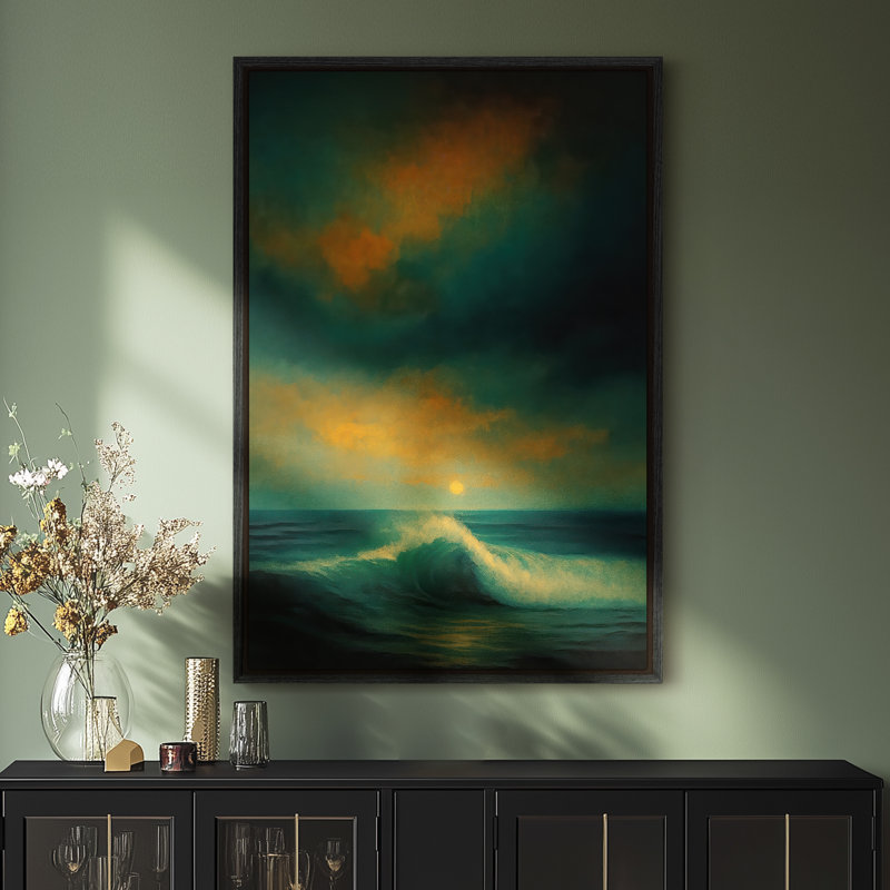 Art mural encadré sur toile - impressions murales vertes vue de mer pour chambre à coucher , H 36 po x l 24 po, Noir