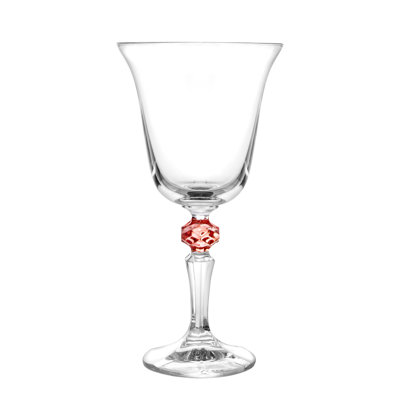 Set of 6 Water Glasses, with Pink Diamond on Stem