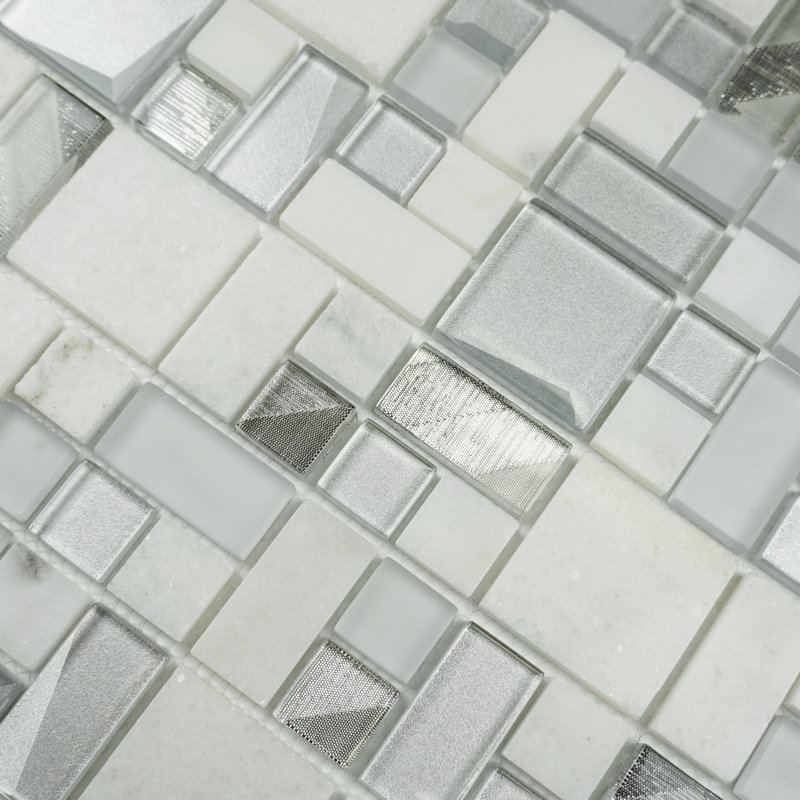 Kisor 12" x 12" Random Sized Glass Mosaic Wall Tile, Gray