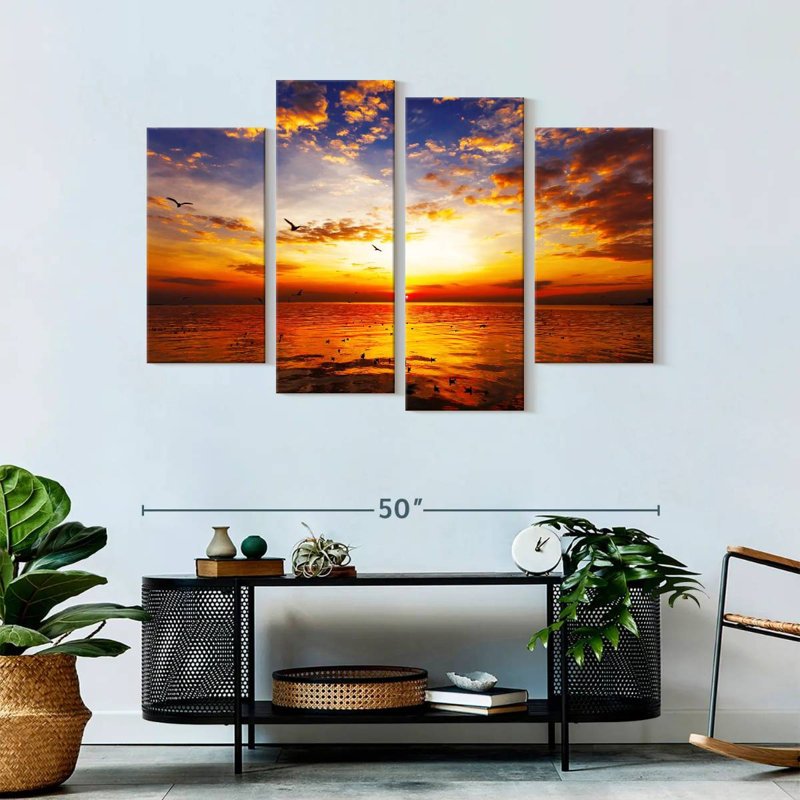 Ciel coucher de soleil 4 pièces, H 32 po x l 52 po x P 1,25 po