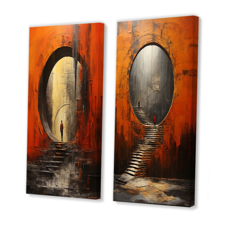 «Orange Tunnel Wall Art», ensemble de 2 pièces sur toile - Orange Tunnel Whispering Echoes Mixed, Toile tendue