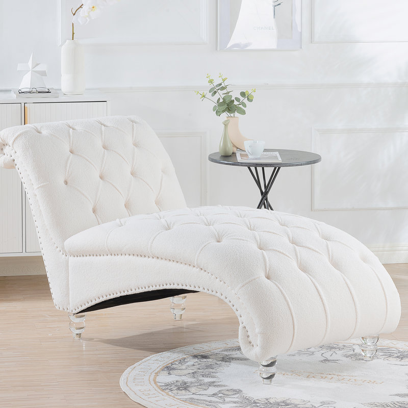 Chaise longue sans accoudoirs touffetée, Blanc, Blanc