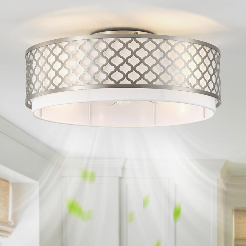Ventilateur de plafond encastré argenté de 20 po avec lumière, ventilateurs de plafond Boho avec lumières à profil bas, fermé avec télécommande à 6 vitesses pour le salon, la chambre à coucher et la chambre de bébé