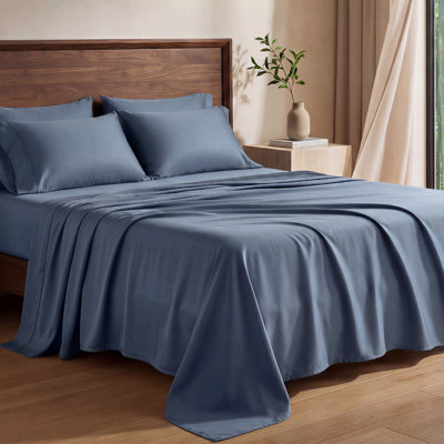 Luxe Linen Bamboo Viscose Twin Sheets, Ultra Soft Cooling for Hot Sleepers, Cool Silky Smooth Hypoallergenic Bedding Sheet Set with 15" Deep Pocket Fitted, 3 Piece (Twin Size, Navy Blue)
