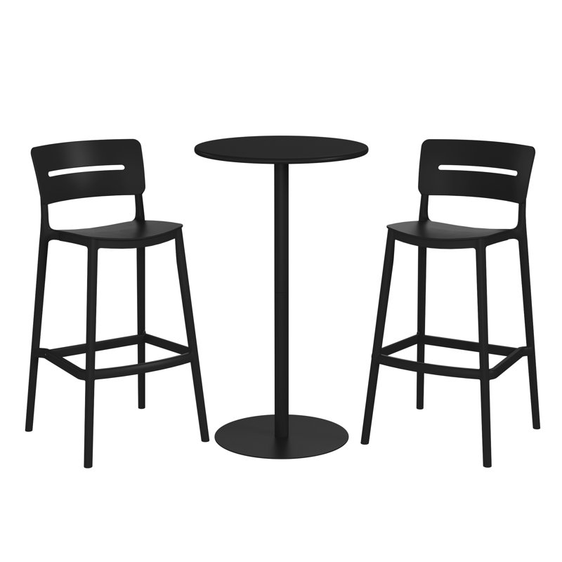 2-Person Outdoor Round Dining Set Bar Height, Black