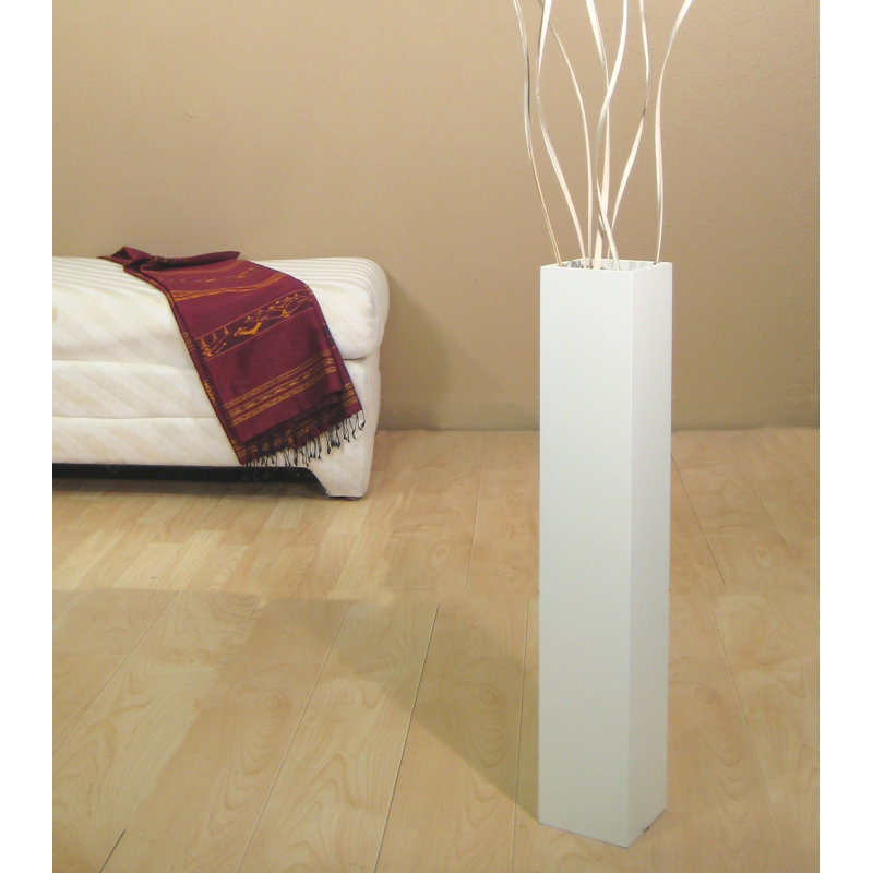 Vase de plancher en bois, Blanc, H 27 po x l 6 po x P 6 po