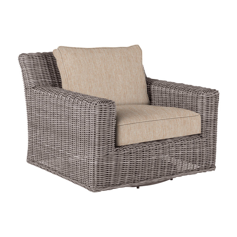 Chaise longue rotative en résine tressée rustique tissée rustique N-Dura (sans haut-parleur), Welt, Toile sable, Noir noyer