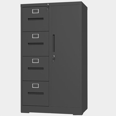 Classeur vertical en métal avec serrure, classeur en acier avec 4 tiroirs et 1 porte pour école, salon, chambre à coucher, bureau (noir)