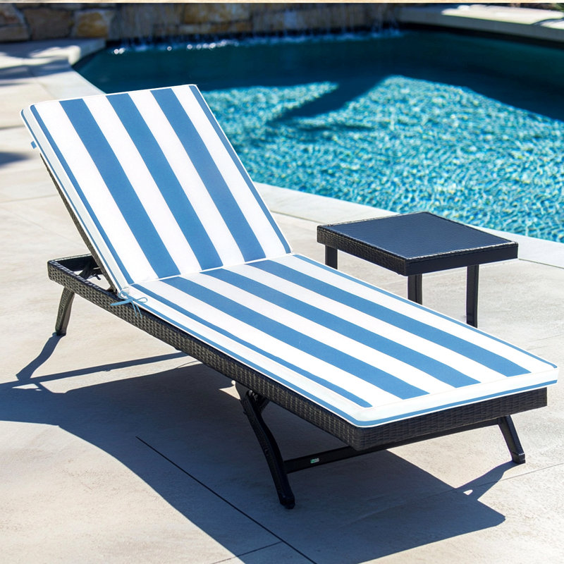 Ensemble de 2 chaises longues pour l'extérieur, Bleu rayé