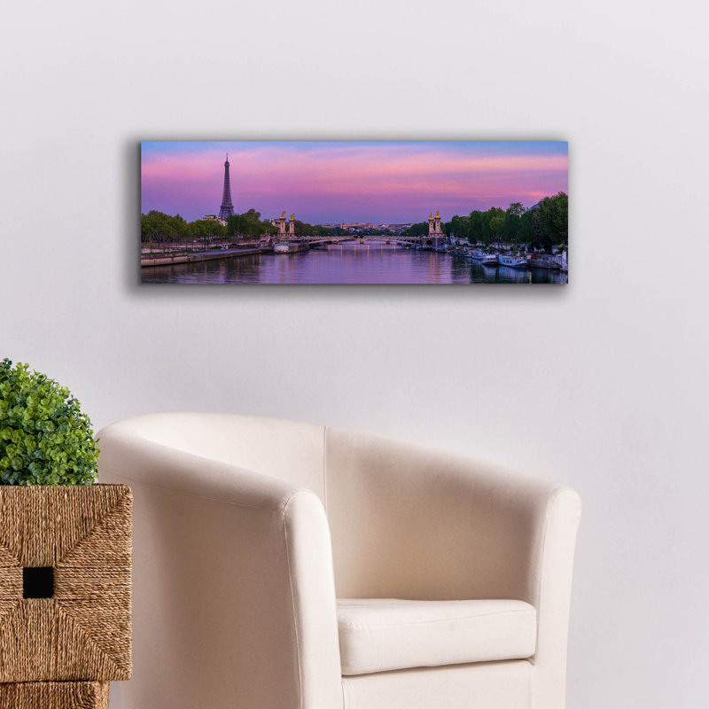 «Paris - Sunrise Over Seine Panorama» par Epic Portfolio, art mural sur toile, H 12 po x l 36 po