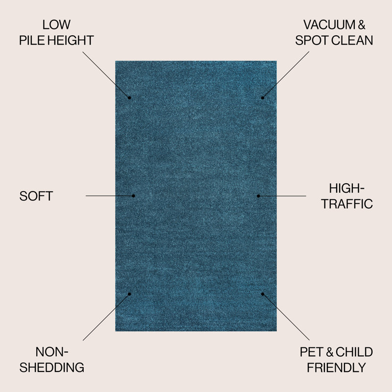 Asalah Solid Low-Pile Turquoise Rug, Rectangle 5' x 8'