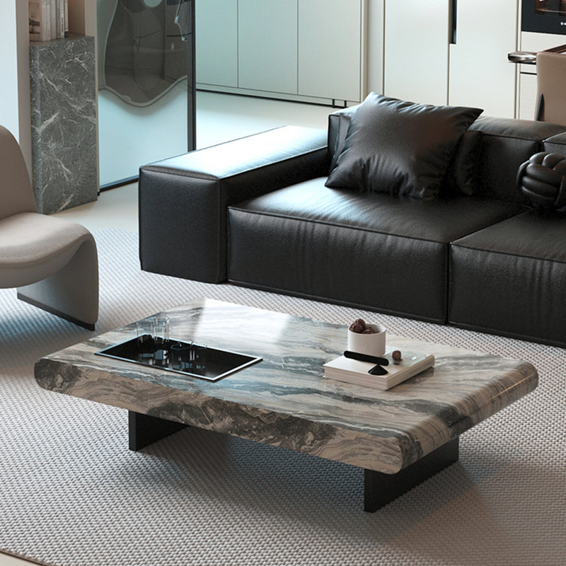 Modern simple marble coffee table, 13.77" H x 47.24" L x 23.62" W