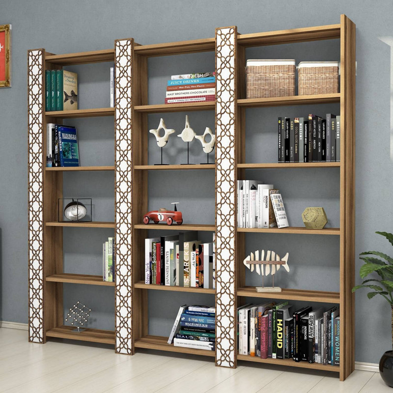 Stylish Bookshelf with Wall-Mount Option, Walnut & White, 72.6 x 66.9 x 9.5 inches | 100% Melamine Coated Particle Board, 0.7 inches Thick | 90 lbs Shelf Capacity, Perfect for Modern Living Rooms & Home Offices