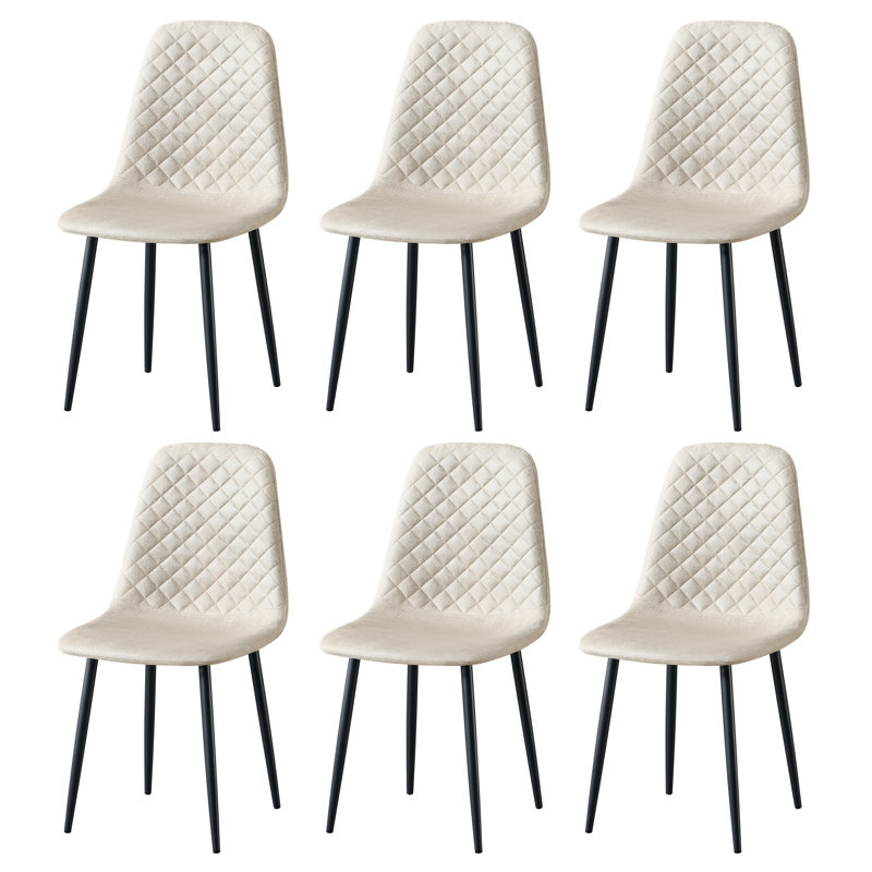 Kaylani Modern Upholstered Dining Chair, Beige Suede, Black, 6