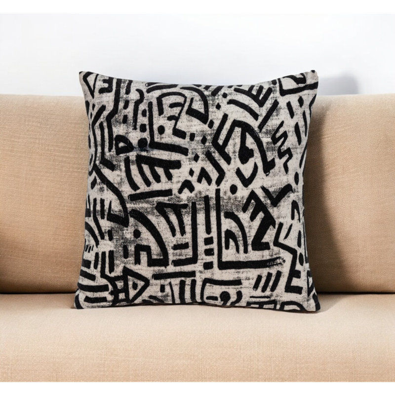 Coussin décoratif en velours noir et blanc