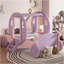 Lit simple princesse avec couronne, lit plateforme voiture en bois avec escalier, mauve et rose
