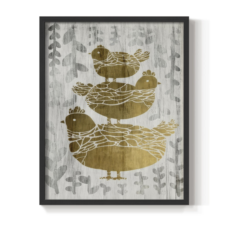 Three French Hens - Gold Leaf Holiday, reproduction encadrée - bois massif, Noir, noir, noir, noir, H 11 po x l 9 po