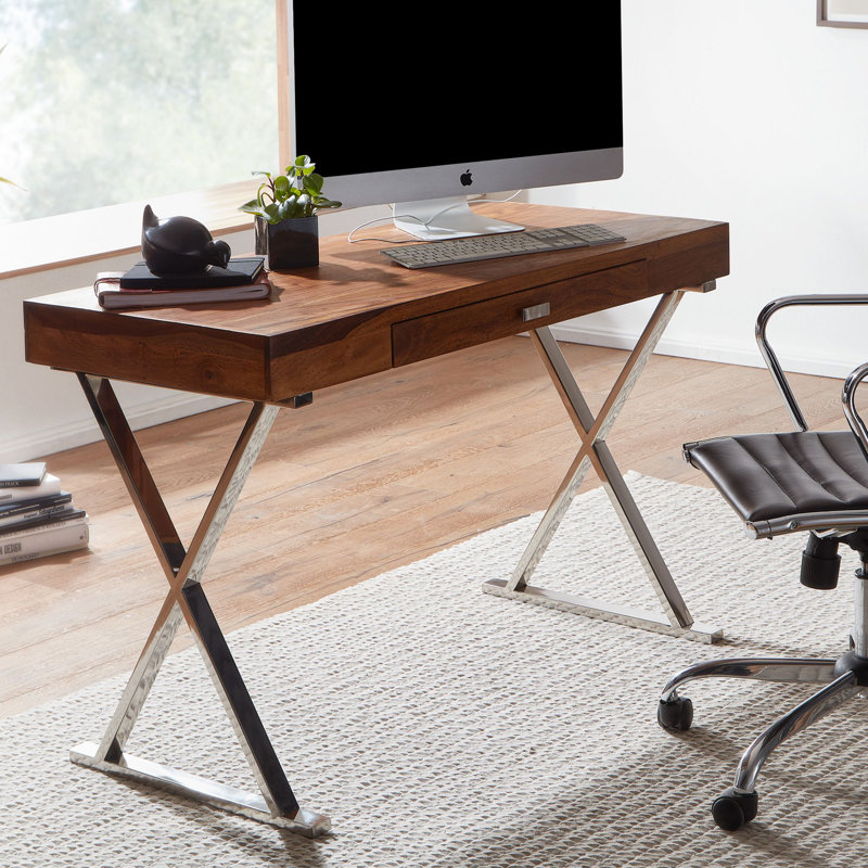 Alrick Stainless Steel Writing Desk, Chrome